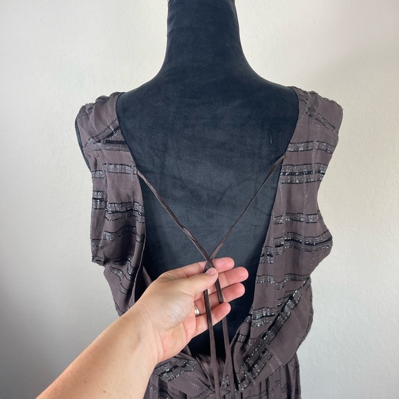 Alice & Olivia Plunge Maxi Dress Brown Silk Size Large - Picture 6 of 7